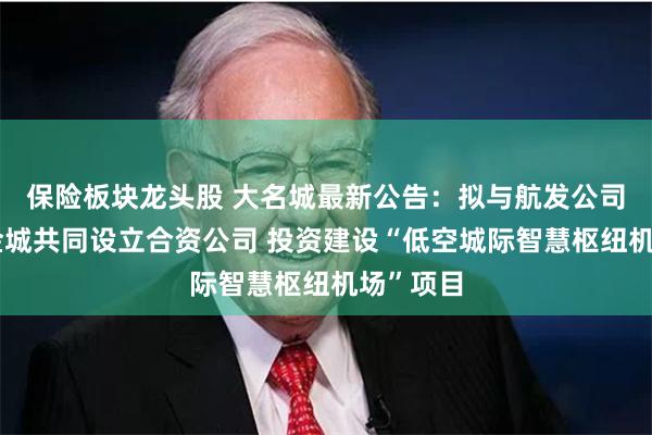 保险板块龙头股 大名城最新公告：拟与航发公司、中航金城共同设立合资公司 投资建设“低空城际智慧枢纽机场”项目